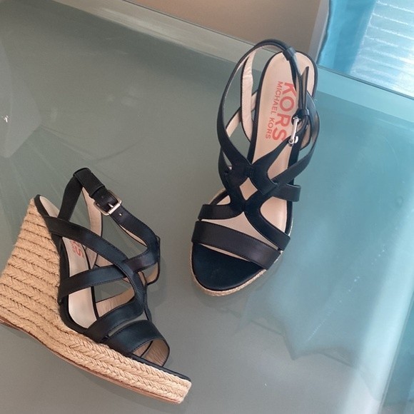 MICHAEL Michael Kors Shoes - Michael Kors Black Leather Wedges Platforms Size 8.5